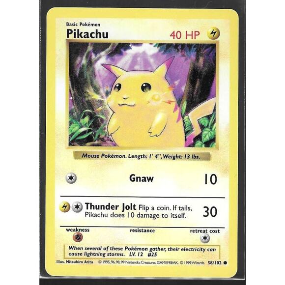 Pikachu 58/102- Base Set Unlimited Yellow Cheeks Pokemon TCG - Picture 1 of 2